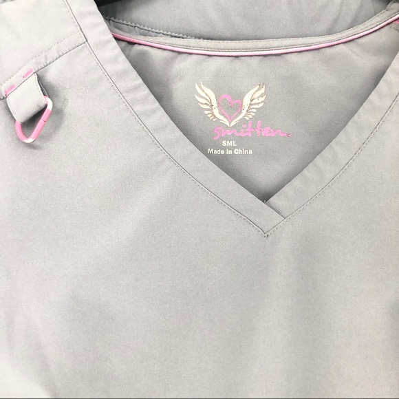 SOLD!! Smitten Gray & Pink Super Comfy Scrub Set - Picture 11 of 16
